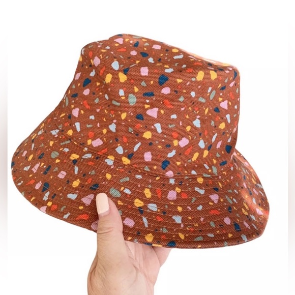 Madewell Size M/L Short-Brimmed Canvas Bucket Hat Burnt Umber Confetti Print - Picture 7 of 7